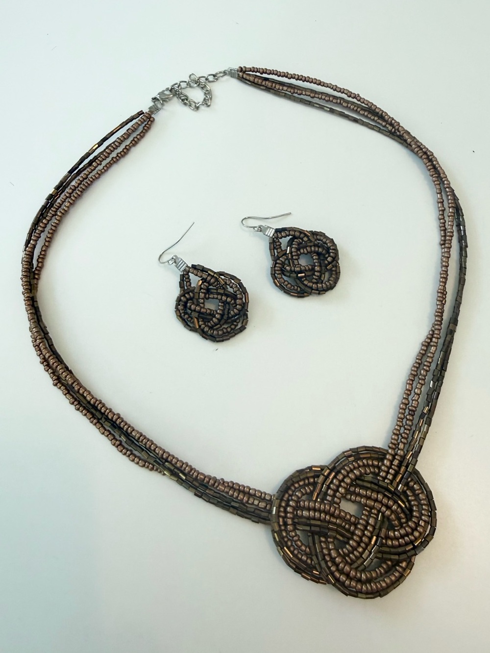 Beaded Knot Pendant Necklace & Earring Set